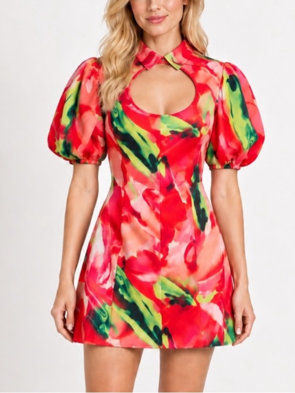 Forever Unique Abstract Print Puff Sleeve Mini Dress Size US 6 57265